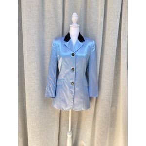 Light Blue Satin Blazer with Black Collar